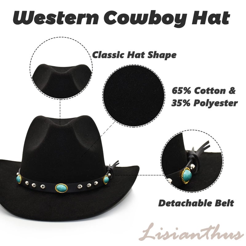 Lisianthus Felt Wide Brim Western Cowboy Hat for Men & Women Stone-Black - Image 3